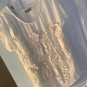 Baraschi Chic cream White sheer Floral Lace Women's Blouse. Size L